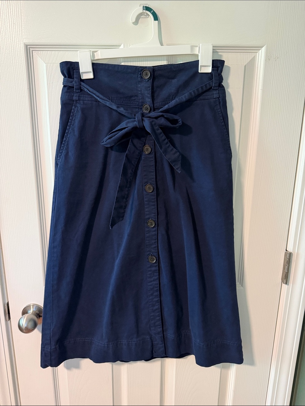 Gap Navy Button-Front A-Line Skirt with Tie Waist